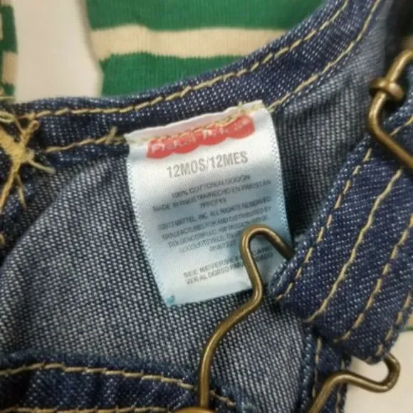 4/$25 Fisher Price Baby 2Pc Overalls Outfit Denim Jeans  Long Sleeve Shirt 12mo - Picture 9 of 12